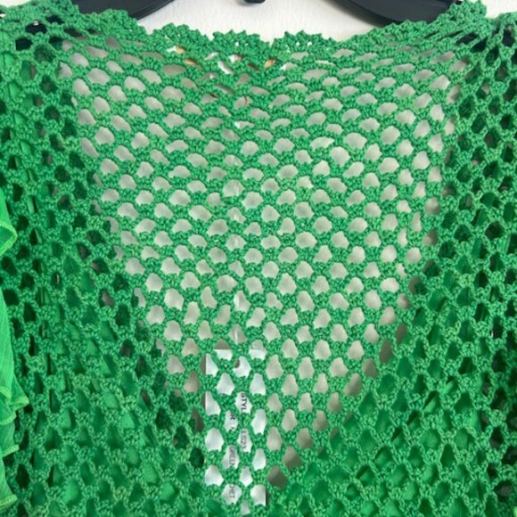 Anthropologie Love The Label Tiered Kelly Green Crochet Flutter-Sleeve Dress NWT - Picture 11 of 16